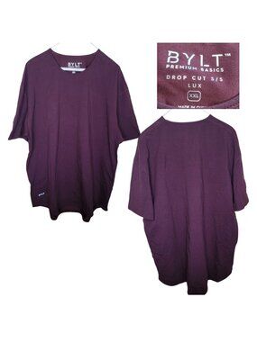 BYLT Premium Basics Drop Cut S/S Lux Tee Shirt Mens 2XL activewear Maroon